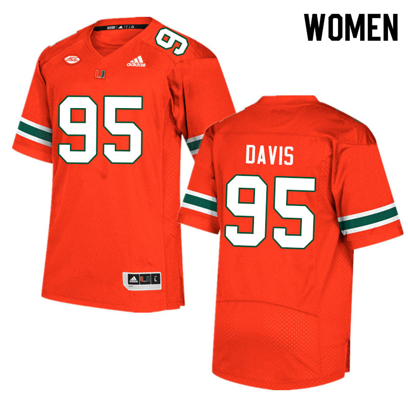 Women #95 Thomas Davis Miami Hurricanes College Football Jerseys Sale-Orange - Click Image to Close